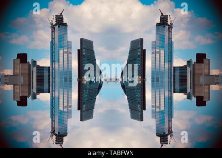 London, Regno Unito - 21 Maggio 2019: Fantasy cityscape. Creato con un caleidoscopio filtro. Foto Stock