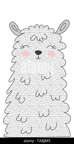 Disegnata a mano illustrazione vettoriale di un simpatico funny llama faccia stile Scandinavo design piatto. Concetto Illustrazione Vettoriale