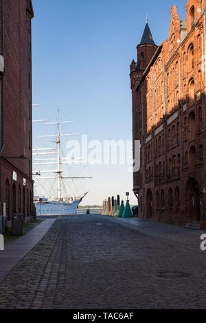 Germania, Meclemburgo-Pomerania, Stralsund, Porto, addestramento alla vela di nave Gorch Fock, nave museo Foto Stock