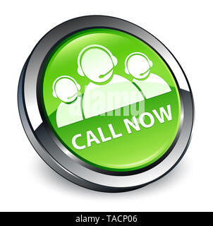Chiamate ora (customer care team icona) isolati su 3d verde pulsante rotondo illustrazione astratta Foto Stock