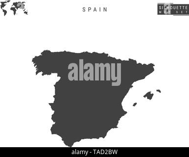 Spagna Mappa vettore isolato su sfondo bianco. High-Detailed silhouette nera Mappa della Spagna Illustrazione Vettoriale