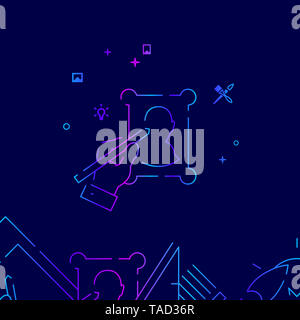 Disegna a mano la linea verticale illustrazione. Arte, Design e creatività icona gradiente, simbolo o pittogramma, segno. Sfondo blu scuro. Relativo Fondo Borde Foto Stock