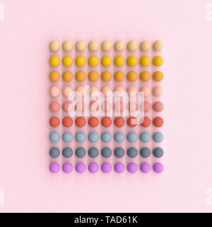 3D rendering, quadrato di righe colorate sfere di legno Foto Stock