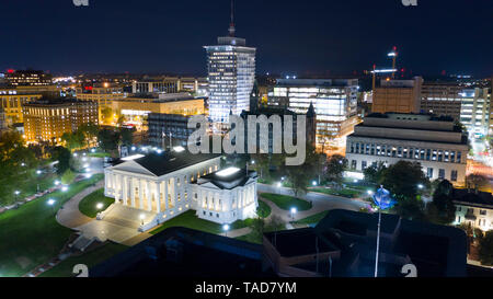 Vista Aerrial notte tempo presso la capitale terreni edificabili in Richmond Virginia Foto Stock