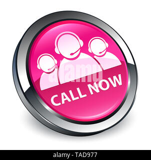 Chiamate ora (customer care team icona) isolati su 3d rosa pulsante rotondo illustrazione astratta Foto Stock