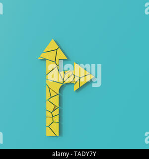 3D rendering, giallo traffico freccia in sfondo blu Foto Stock