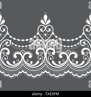 Alencon francese pizzo senza giunture vector pattern, openwork ornamento Materie tessili o di design di ricamo in bianco su sfondo grigio Illustrazione Vettoriale