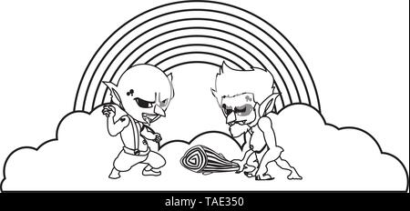 Brutto troll con caveman gnome e rainbow illustrazione vettoriale design Illustrazione Vettoriale