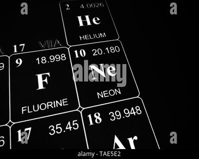 Il Neon sulla tavola periodica degli elementi Foto Stock