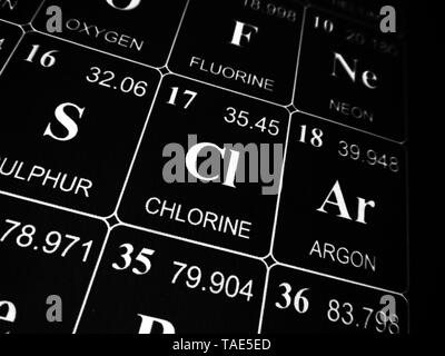 Cloro sulla tavola periodica degli elementi Foto Stock