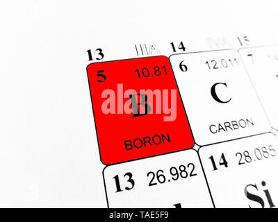 Il boro sulla tavola periodica degli elementi Foto Stock