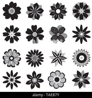 Una raccolta di fiori in grafica in bianco e nero Illustrazione Vettoriale