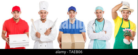 Professioni professione istruzione formazione professione medico cuoco giovane uomo latino lavoro isolato su uno sfondo bianco Foto Stock