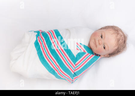 Neonato swaddled rinasce in un ospedale coperta. Reborn baby doll. Vinil scolpire, Coco Malu da Eliza Marx. Foto Stock
