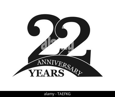 22 anni di anniversario, piatto semplice design, logo Illustrazione Vettoriale
