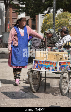 Ice Cream vendor nella Plaza de 10 Noviembre di colonial Potosí, Bolivia Foto Stock