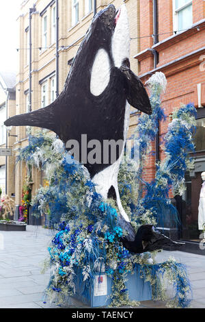 Chelsea in Fiore 2019, Killer Whale display floreale in Pavilion Road Foto Stock