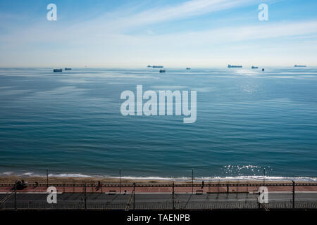 Tarragona, Spagna. Febbraio 8, 2019. Vista del Mediterraneo vedere. Balcone mediterraneo di Tarragona Foto Stock