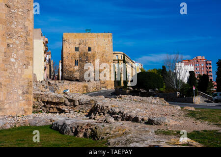 Tarragona, Spagna. Febbraio 8, 2019. Vista della torre romana dei pretori (Torre del Pretori) Foto Stock