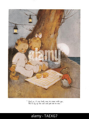 La Lucie Attwell - annuale 1922. Illustrazione dalla storia " Bambini " Picnic nella prima mai Lucie Attwell annui di 1922 Foto Stock