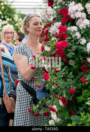 Donne odore di rose al Chelsea Flower Show 2019 Londra Foto Stock