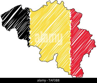 Belgio mappa disegnata a mano sketch. Concetto di vettore illustrazione flag di disegno per bambini, scribble mappa. Mappa del paese per una infografica, brochure e Illustrazione Vettoriale