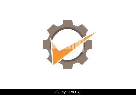 Creative ingranaggio astratto arancione verificare Logo Design Illustrazione Illustrazione Vettoriale