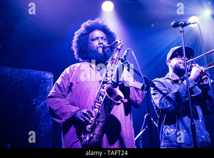 Manchester REGNO UNITO. Il 24 maggio 2019. Musicista jazz Kamasi Washington e la sua band in concerto presso l'Accademia, Manchester, UK Credit: John Bentley/Alamy Live News Foto Stock