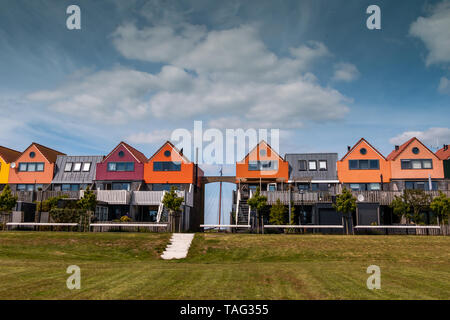 Belle case colorate in Stavoren al IJssellake, regione Gaasterland, provincia Frisia Foto Stock