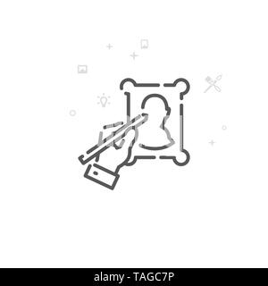 Disegna a mano la linea verticale e la relativa icona. Arte, Design e creatività simbolo, il pittogramma, segno. Luce geometrica astratta sfondo. Foto Stock