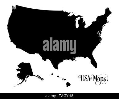 Mappa degli Stati Uniti d'America (USA) Silhouette illustrazione su sfondo bianco. Foto Stock