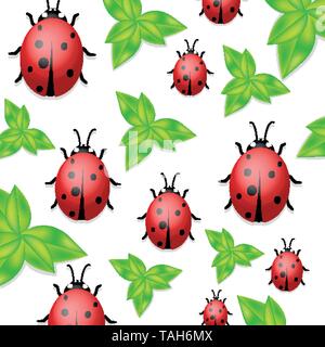 Vettore Collezione coccinelle. Sfondo bianco con ladybugs. Modello di tendenza per una cartolina, timbro, banner o poster. Ladybird illustrazione. Set di Illustrazione Vettoriale