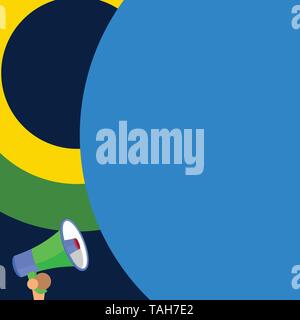 Mezza parte vuoto enorme palloncino testo vuoto con piccole megafono. Annuncio Illustrazione Vettoriale