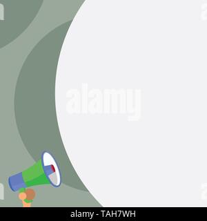 Mezza parte vuoto enorme palloncino testo vuoto con piccole megafono. Annuncio Illustrazione Vettoriale