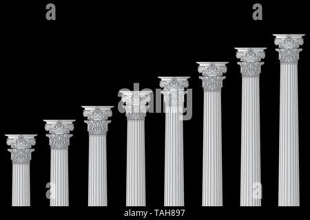 Una serie di Greco, antica, storica colonnati con capitelli corinzi e spazio per il testo su sfondo nero. Linea del vettore illustrazione Illustrazione Vettoriale