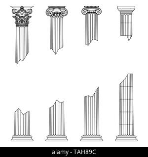 Distrutto storico antico greco colonne con capitelli di differenti ordini e con posto per testo illustrazione vettoriale Illustrazione Vettoriale