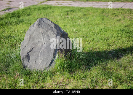 Grande pietra selvaggio circondato da erba verde Foto Stock