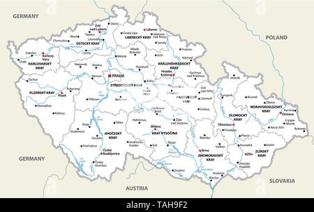 Repubblica ceca politica e amministrativa di mappa vettoriale Illustrazione Vettoriale