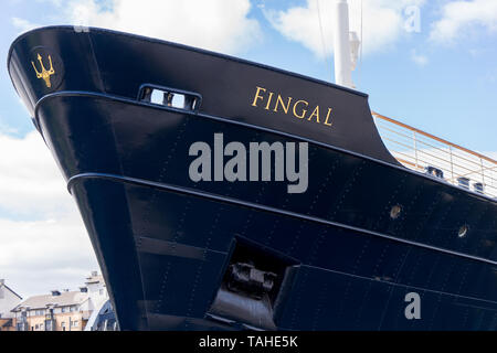 La MV Fingal, un lussuoso albergo galleggiante ormeggiata permanentemente in Leith Docks in Edinburgh Foto Stock