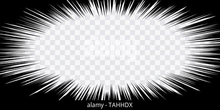 Fumetto linee di azione. Le linee di velocità telaio Manga. Cartoon sfondo. Bianco e nero retrò vettore illustrazione su sfondo trasparente Illustrazione Vettoriale