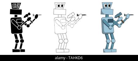 Serie di robot martello chiodi al lavoro. Stock isolato illustrazione vettoriale Illustrazione Vettoriale
