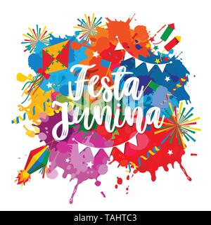 Festa Junina village festival in America Latina. Lettering illustrazione sulla luminosa blot. Illustrazione Vettoriale