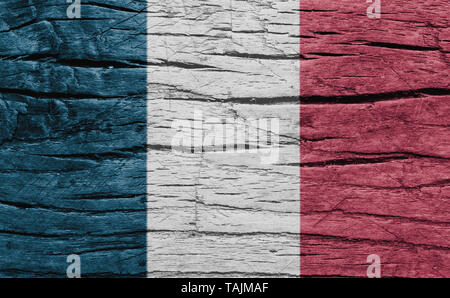 Francia bandiera nazionale su legno texture dello sfondo. Foto Stock