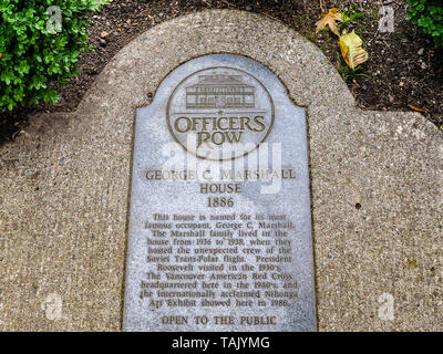 Marcatore, storica gen. George C. Marshall House su degli ufficiali di fila - Fort Vancouver, Stato di Washington Foto Stock