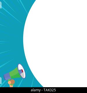 Mezza parte vuoto enorme palloncino testo vuoto con piccole megafono. Annuncio Illustrazione Vettoriale