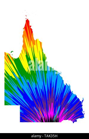 Queensland (Australia Stati e territori, QLD) mappa è progettato rainbow abstract pattern colorati, Queensland mappa fatta di esplosione di colori, Illustrazione Vettoriale