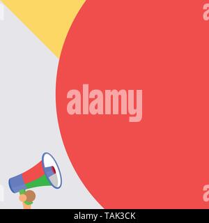 Mezza parte vuoto enorme palloncino testo vuoto con piccole megafono. Annuncio Illustrazione Vettoriale