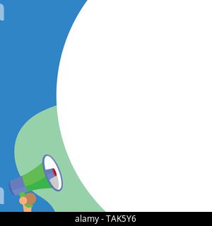Mezza parte vuoto enorme palloncino testo vuoto con piccole megafono. Annuncio Illustrazione Vettoriale