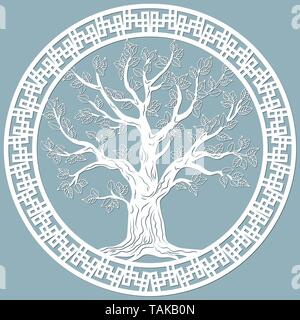 Taglio Laser, openwork decorazione di Natale, vettore design. Il taglio laser template tree. Il taglio della carta. sfera con pattern di pizzo Illustrazione Vettoriale