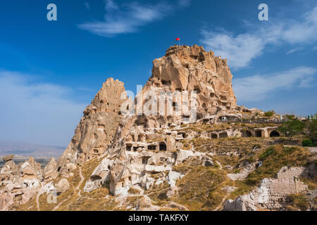 Il Castello di Uchisar in Cappadocia, Turchia Foto Stock